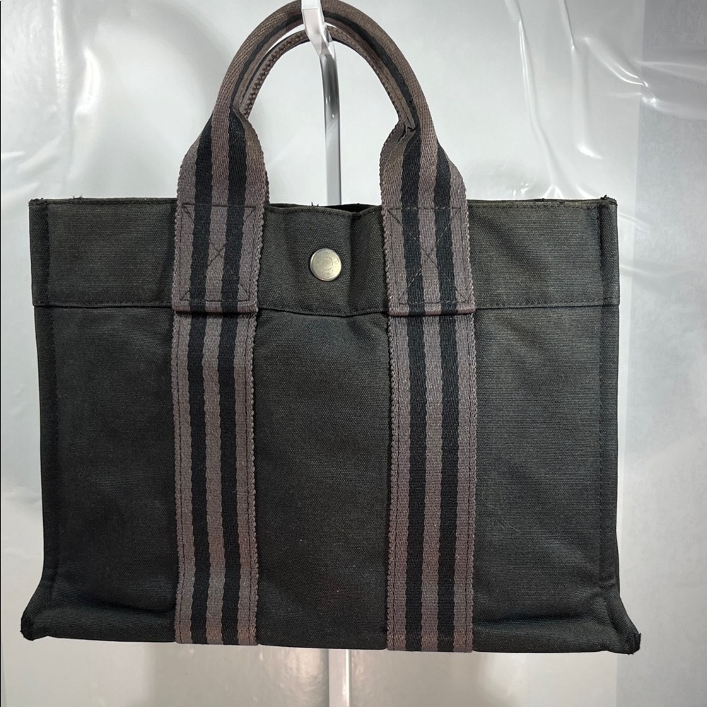 Hermes Black and Gray Canvas Briefcase